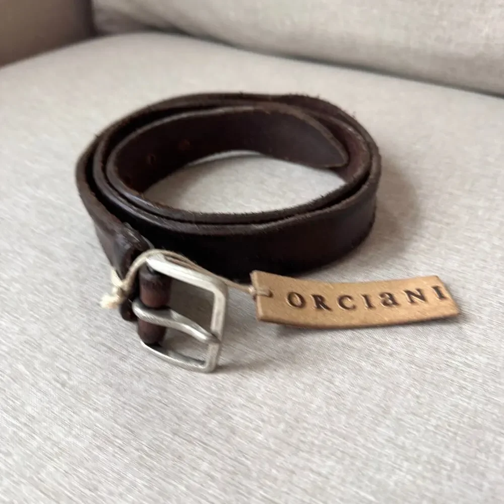 Orciani Handmade Italian Leather Textured Brown Silver Tone Buckle Belt 100 NEW